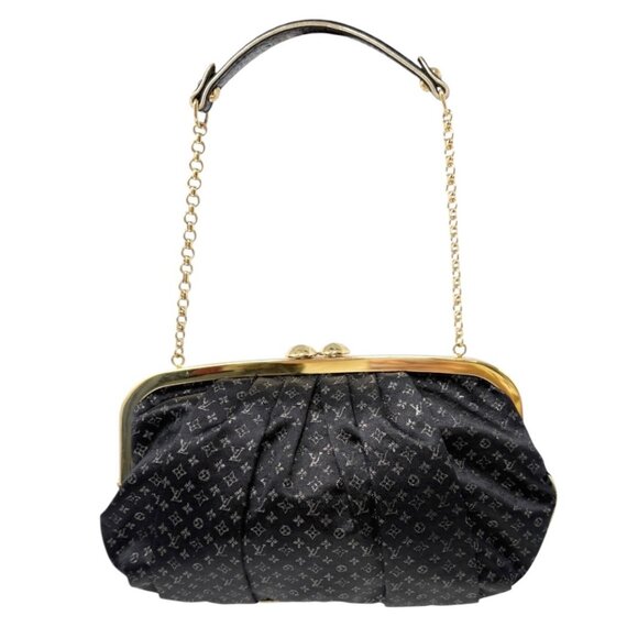 LOUIS VUITTON Vintage Monogram Aumoniere Mini Evening Bag Black Satin [106329] - Picture 6 of 12